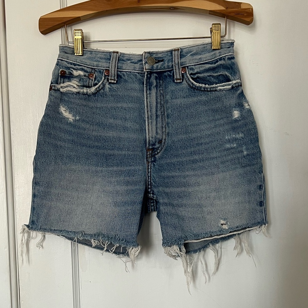 Abercrombie & Fitch Light Blue Distressed High-Rise Jean Shorts